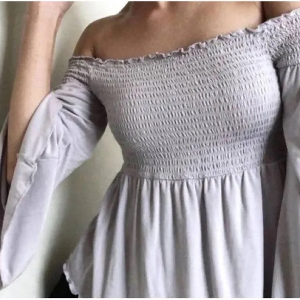 American Eagle Lavender Off the Shoulder Top with Bell Sleeves